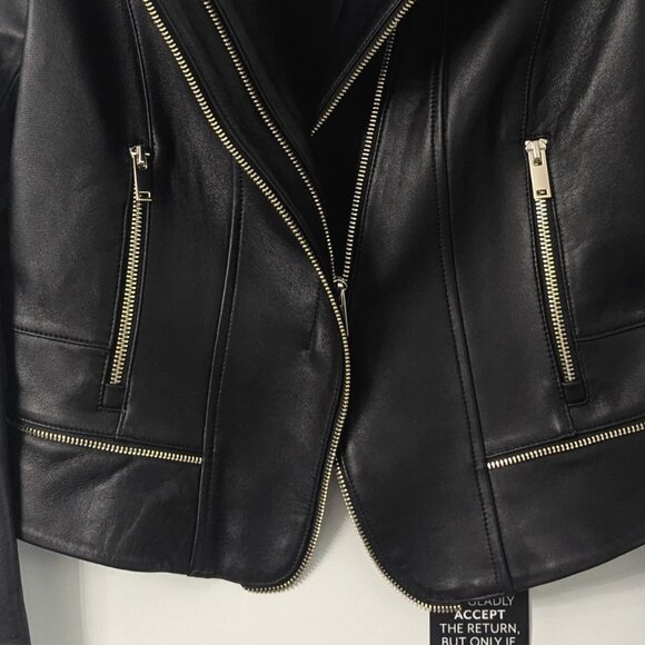 WHBM $500 GENUINE LEATHER Zipped Moto Jacket Black Soft 2 6 8 10 14 - Picture 4 of 6